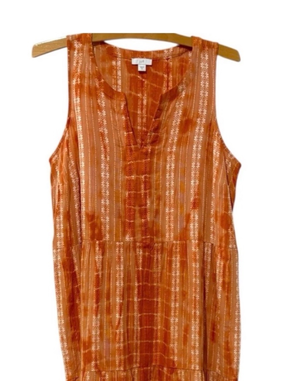 J. Jill Embroidered Cotton Dress Tiered Maxi Orange Sleeveless Split Neck Sz S